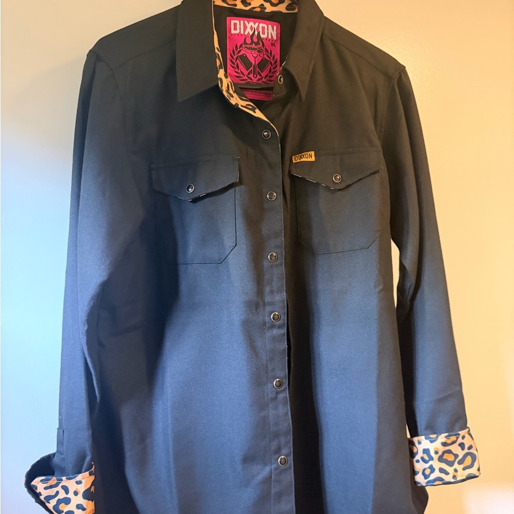 DIXXON “Dinner Party” Black Shirt flannel with Leopard Print Accents - Picture 3 of 4